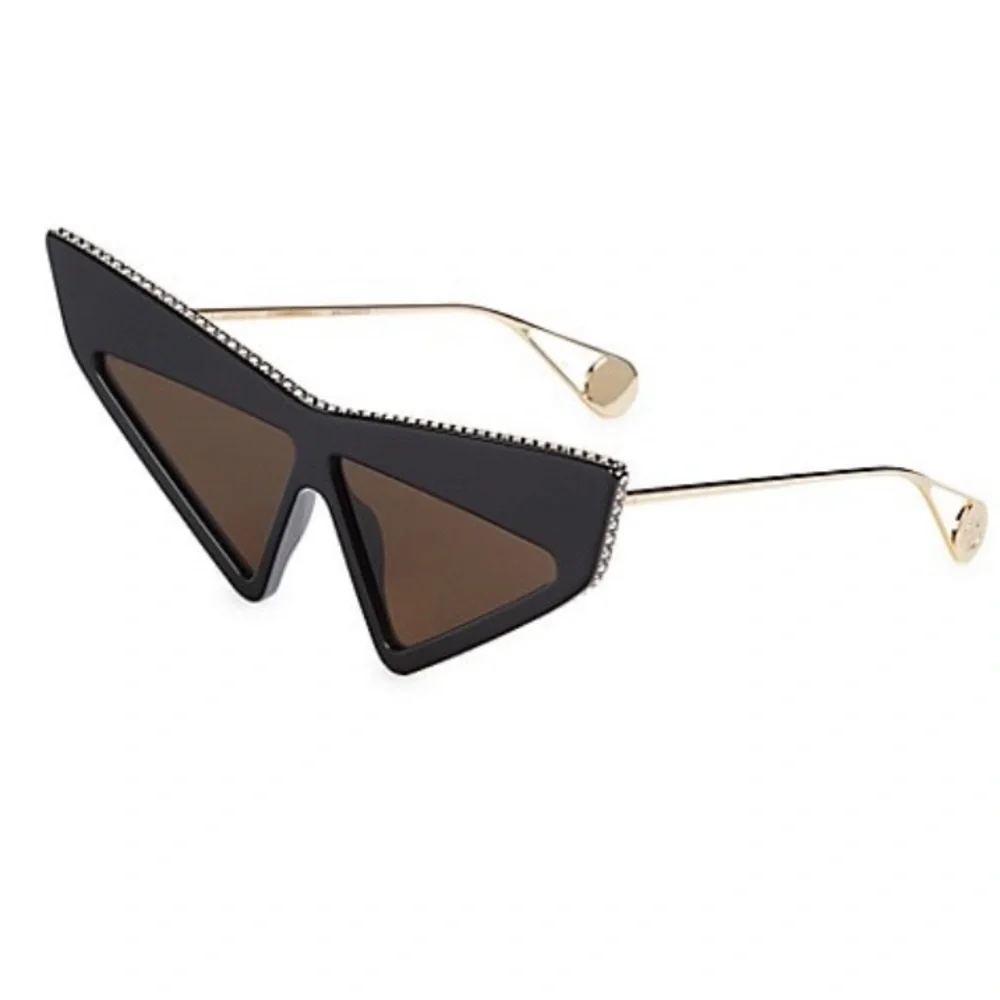 GUCCI Hollywood Forever GG0430S Crystal Mask Wing Black Gold Cateye Sunglasses